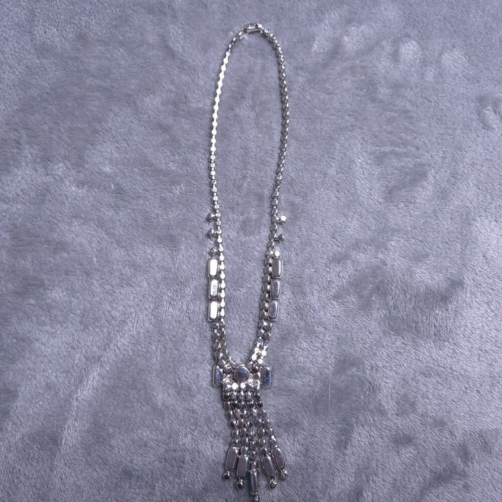 Vintage Blue Rhinestone Necklace & Drop Screwback Earrings Set Dangle Teardrop - Picture 5 of 9